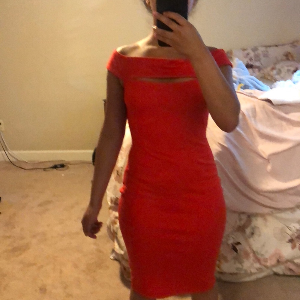 Coral red fitted dress